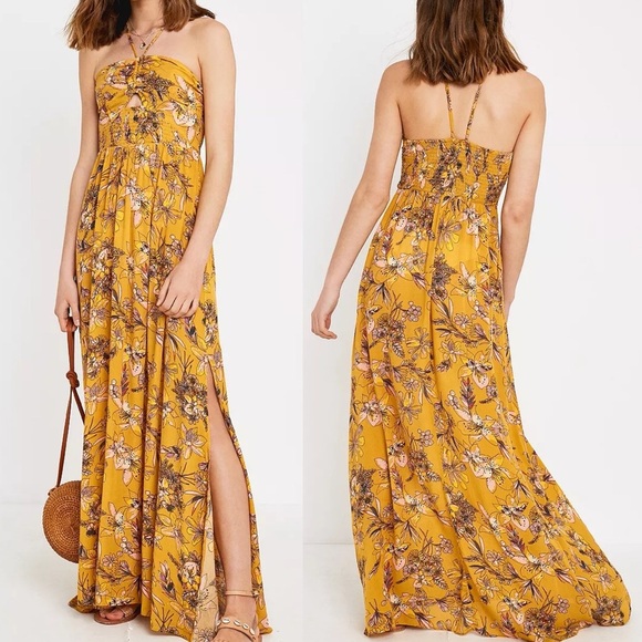 Free People One Step Ahead Yellow Floral Maxi Dress Sz XS - Picture 1 of 4